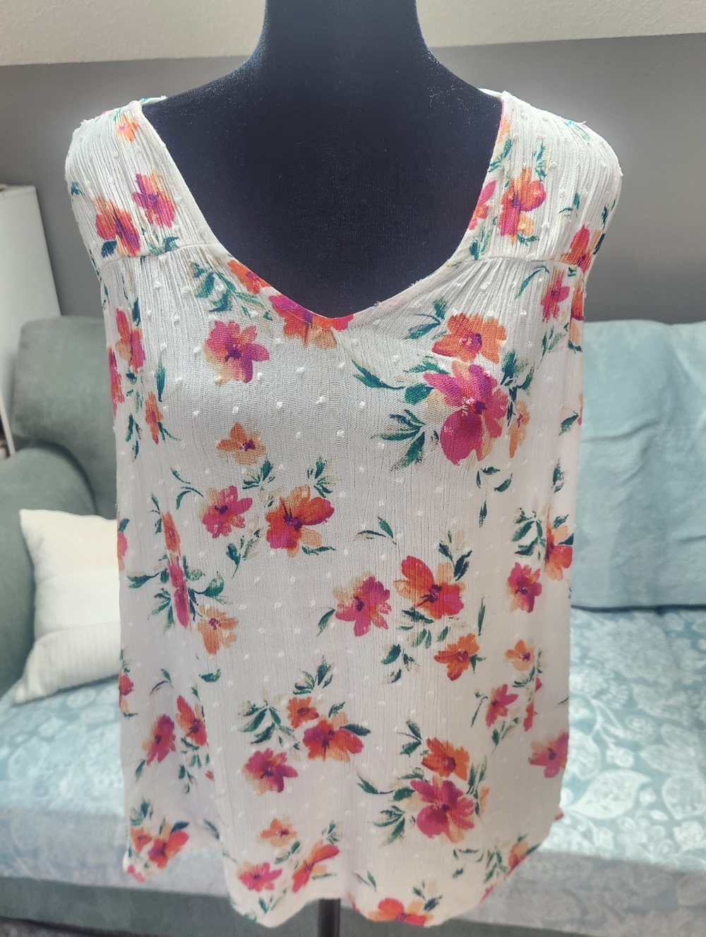 Papermoon Stitch Fix White Swiss Dot Floral Halter Top Blouse Large